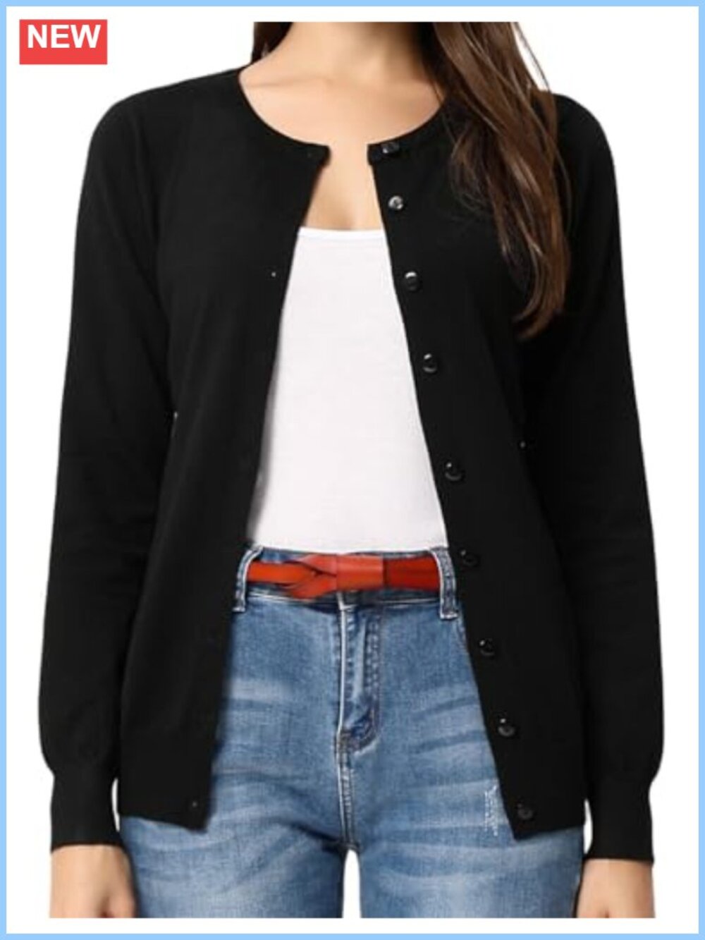 Lightweight Button Up Knit Cardigan Long Sleeve Round Neck Ribbed Trim